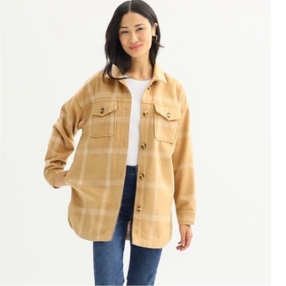 Sonoma Shacket, New! Tan and white, size 0X - Picture 9 of 16